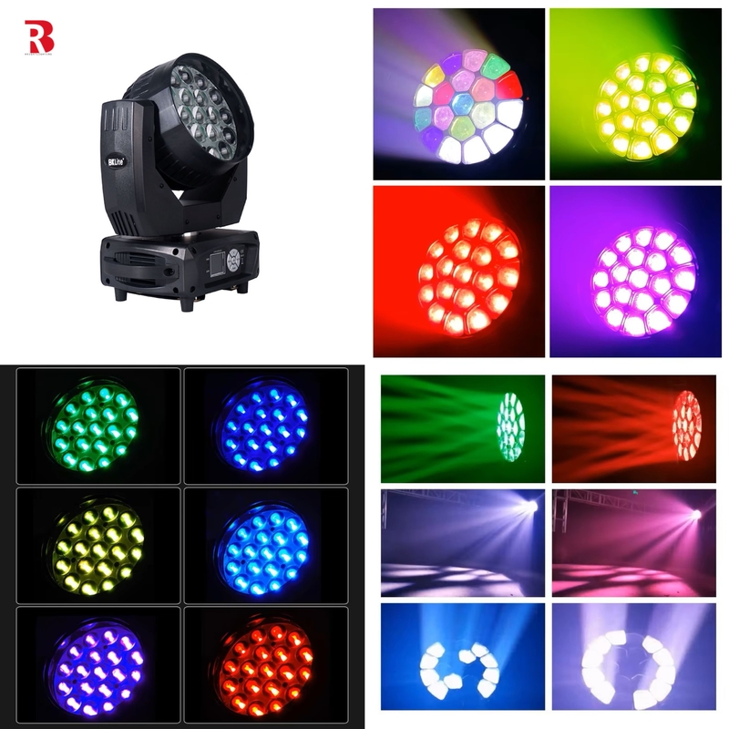 LEDズーム洗浄 4in1 DMX 動くヘッドライト ビーアイステージ 19*15W RGBW コンサート